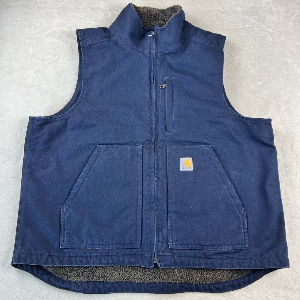 Carhartt Navy Blue Sherpa Lined Canvas Vest Men's size Large  104277